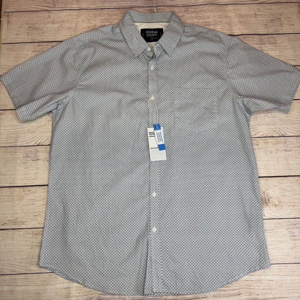 Monument Button Up Shirt S Light Blue White Pattern 100%‎ Cotton NWT Geometric